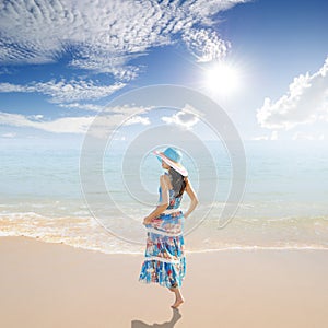 Relax Woman standing on the beach in krabi Thailand