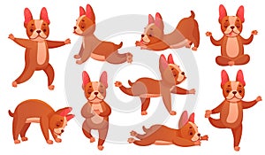 Relax yoga dog. Animal sport fitness training, dogs doing healthy relaxing exercise and beagle meditation catroon vector