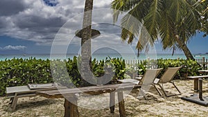 A relaxation area on a tropical beach.