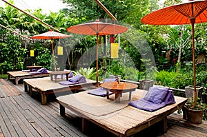 Relaxation bed near the garden