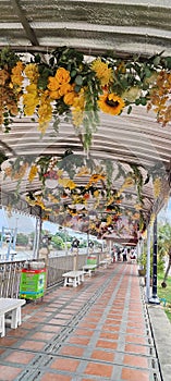 Relaxation corner, a corner to sit and admire the beautiful view, with benches covered with beautiful flower clusters.