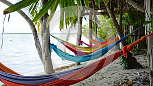 Relaxation is easy to find on this secluded island where colorful hammocks line the shore and offer the perfect place to