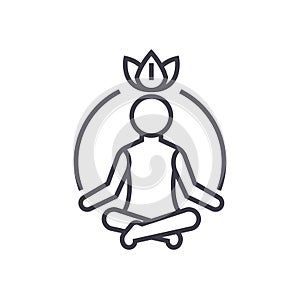 Relaxation meditation,mindfulness,concentration vector line icon, sign, illustration on background, editable strokes