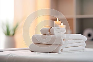 Relaxation and Rejuvenation: Spa Essentials - White Towels and a Burning Candle - Generative AI