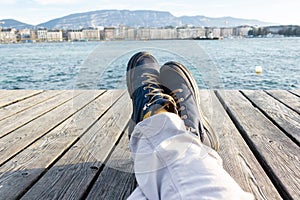 Relaxation of a sunny day along river side