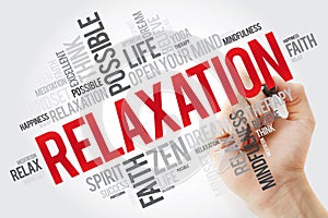 Relaxation word cloud collage with marker, concept background