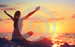 Relaxation And Yoga At Sunset - Girl With Open Arms