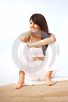 Relaxed brunette woman
