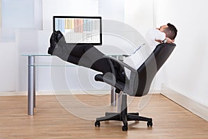 Relaxed businessman sitting feet up at desk