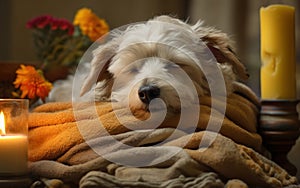 Relaxed Canine Beauty Sleeping Havanese Dog in Spa Retreat. Generative AI