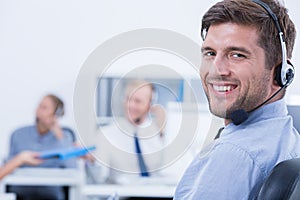 Relaxed and confident telemarketer