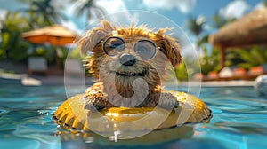 relaxed dog floating on a ring AI Generated