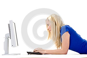 Relaxed girl using computer