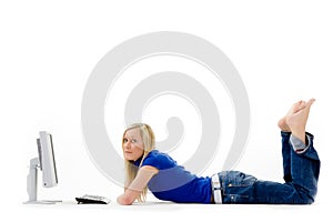 Relaxed girl using computer