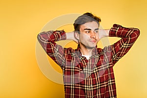 Relaxed laid back man head smiling mysteriously