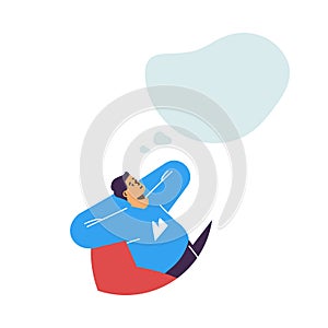 Relaxed man dreaming about something, empty thought bubble, flat vector illustration isolated on white background.