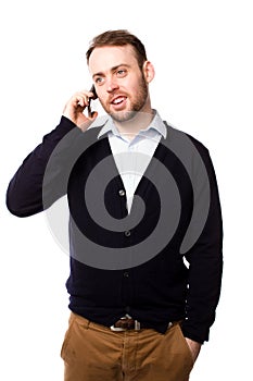 Relaxed man talking on a mobile phone