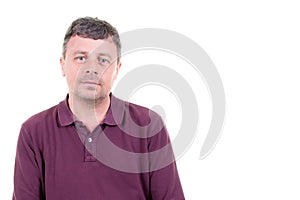 Relaxed middle-aged man on white background and copy space