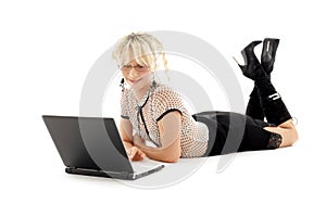 Relaxed office lady with laptop