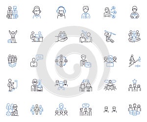 Relaxed personalities line icons collection. Calm, Easygoing, Serene, Tranquil, Laid-back, Unhurried, Peaceful vector photo