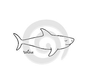 Relaxed shark doodle illustration isolated
