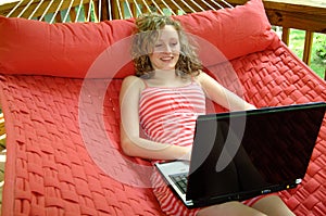 Relaxed work on hammock