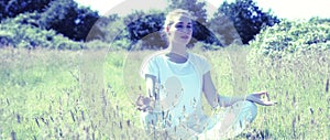 Relaxed yoga girl for openness and mindfulness, soft contrast effects photo