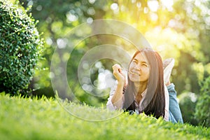 Relaxed Young Beautiful Woman With Smiling Face