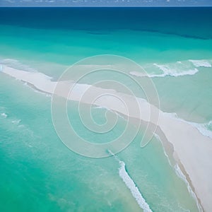 Relaxing aerial beach scene, banner. Waves surf with amazing blue ocean lagoon