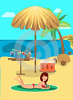 Relaxing Beach Rest Flat Vector Color Illustration