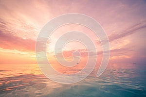 Relaxing and calm sea view. Open ocean water and sunset sky. Tranquil nature background. Infinity sea horizon