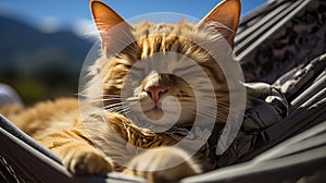 Relaxing cat in the sun, the concept of summer vacation and weekends, day and idleness
