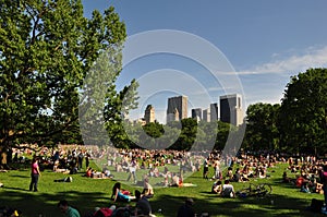 Lots of people relaxing in Central Park