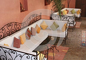 Chilling couch in a Maroccan villa, Marrakech, Morocco