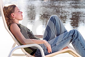 Relaxing on a deckchair