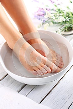 Relaxing foot bath, moment of relaxation