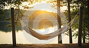 Relaxing Hammock by Lakeside at Sunset