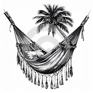 Relaxing Hammock Under Palm Tree Illustration
