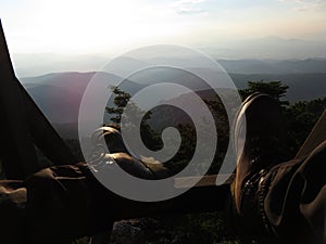 Relaxing at high altitude, gazing the sun, Mount Parnitha, Greece