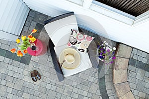 Relaxing Luxury Patio with Chair and Glass of Wine