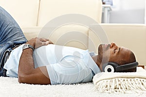 Relaxing with music on headphones