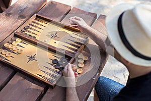 Relaxing with playing backgammon photo
