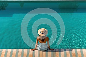 Relaxing by the Pool: Female Vacationer Enjoying the Sun