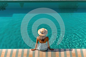 Relaxing by the Pool: Female Vacationer Enjoying the Sun photo