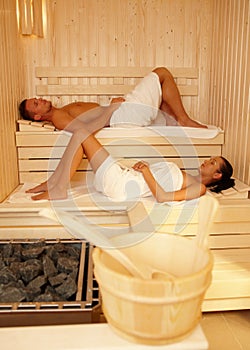 Relaxing in sauna