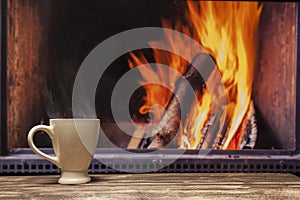 Relaxing in slippers at fireplace