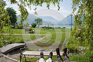 Relaxing at spa garden Schliersee with alps view