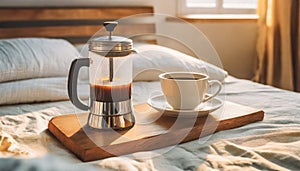 a relaxing sunday coffee break bed sheets breakfast domestic casual relaxation relax happiness flavorful caffeine beverage french