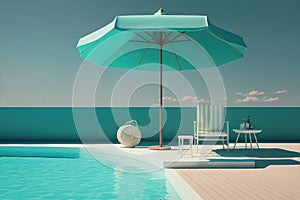 Relaxing tropical swimming pool and beach chairs in blue tones. AI Generation