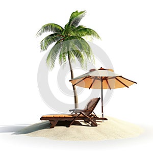 Relaxing vacation lounge chair and umbrella, perfect for beach getaways, Ai Generated